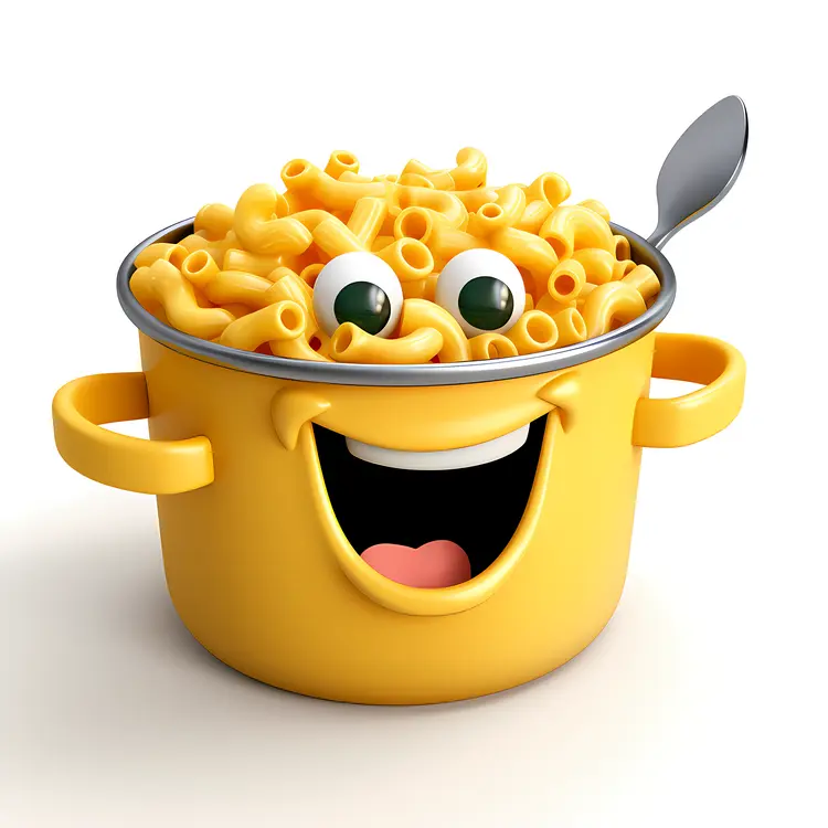 Cheerful Macaroni and Cheese in Yellow Pot