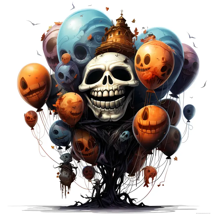 Halloween Balloons with Skull and Spooky Faces
