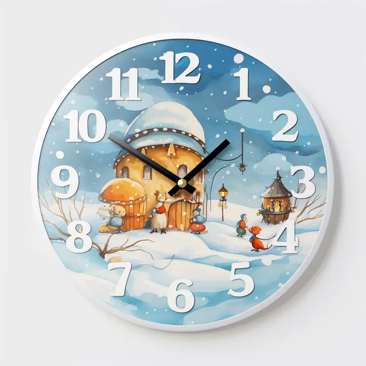Winter Cottage Scene Clock