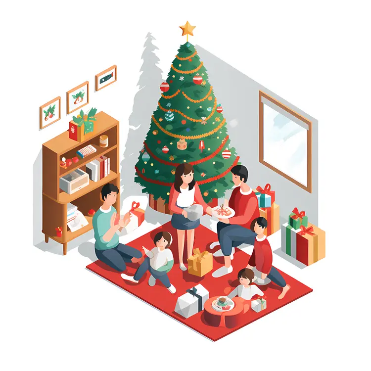Family Celebrating Christmas with Gifts