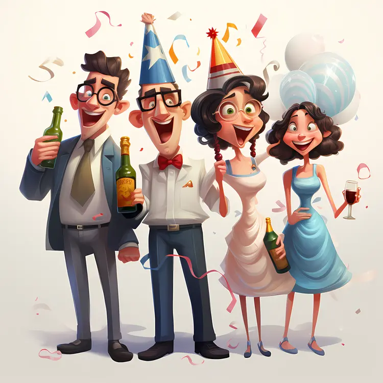 People in Party Hats Celebrating