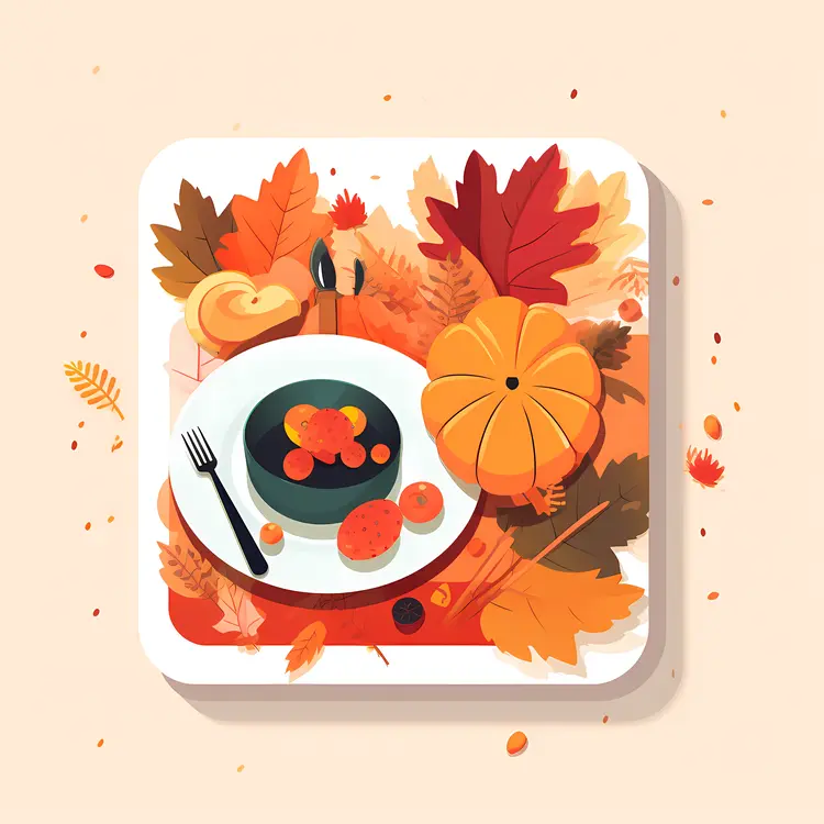 Autumn Soup with Pumpkin and Leaves