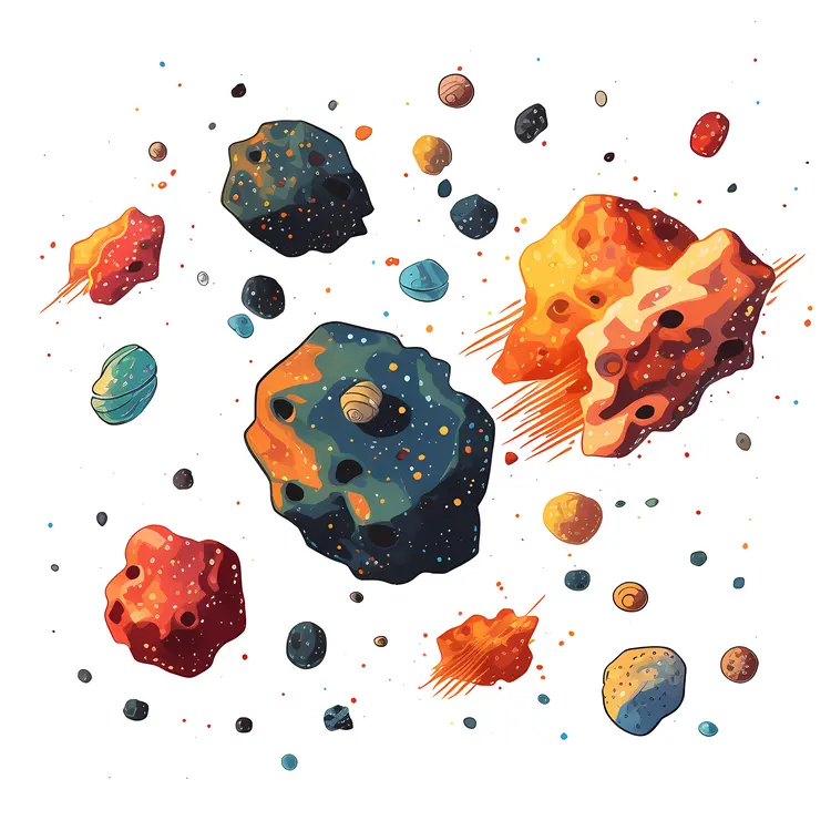 Colorful Asteroids in Outer Space