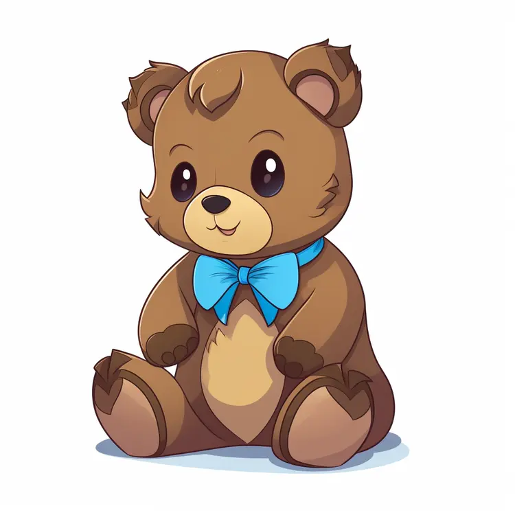Cute Brown Teddy Bear with Blue Bow