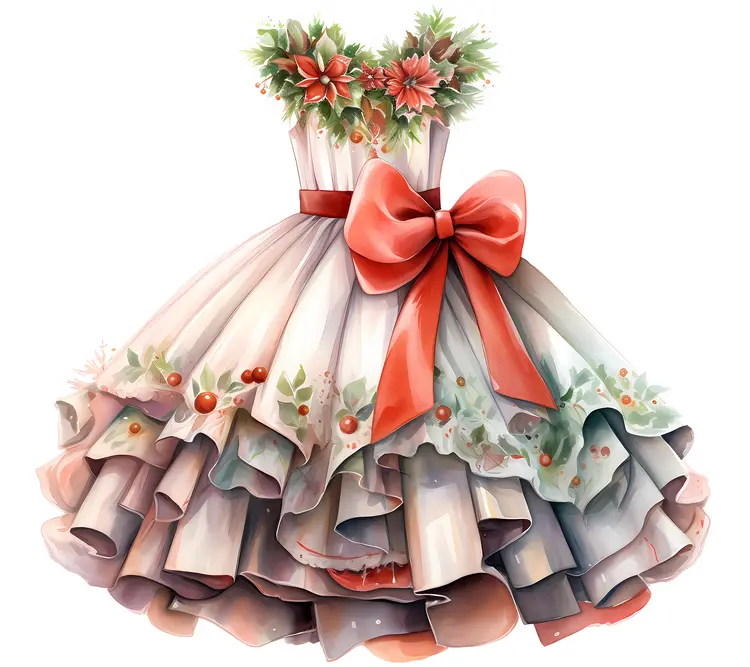 Elegant White Dress with Red Bow