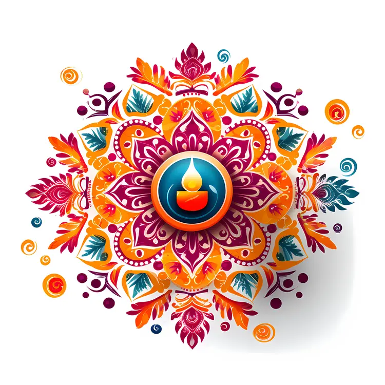 Colorful Candle and Floral Design for Diwali