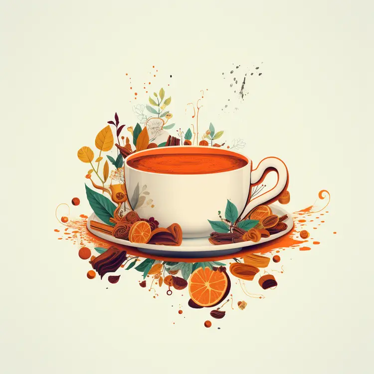 Artistic Tea Cup with Cinnamon and Orange