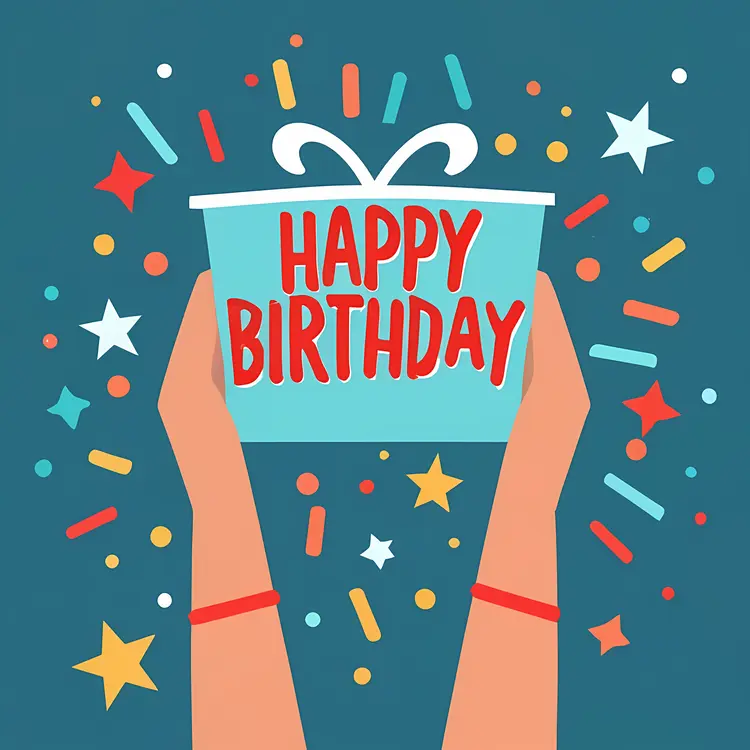 Happy Birthday Gift Box Held by Hands