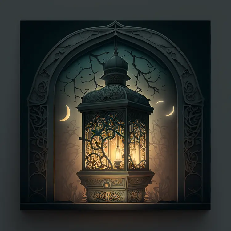 Vintage Lantern with Moonlight for Ramadan Decor