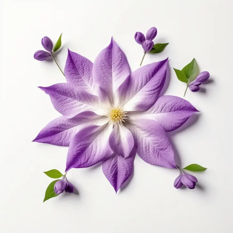 Beautiful Purple Flower with Buds and Leaves