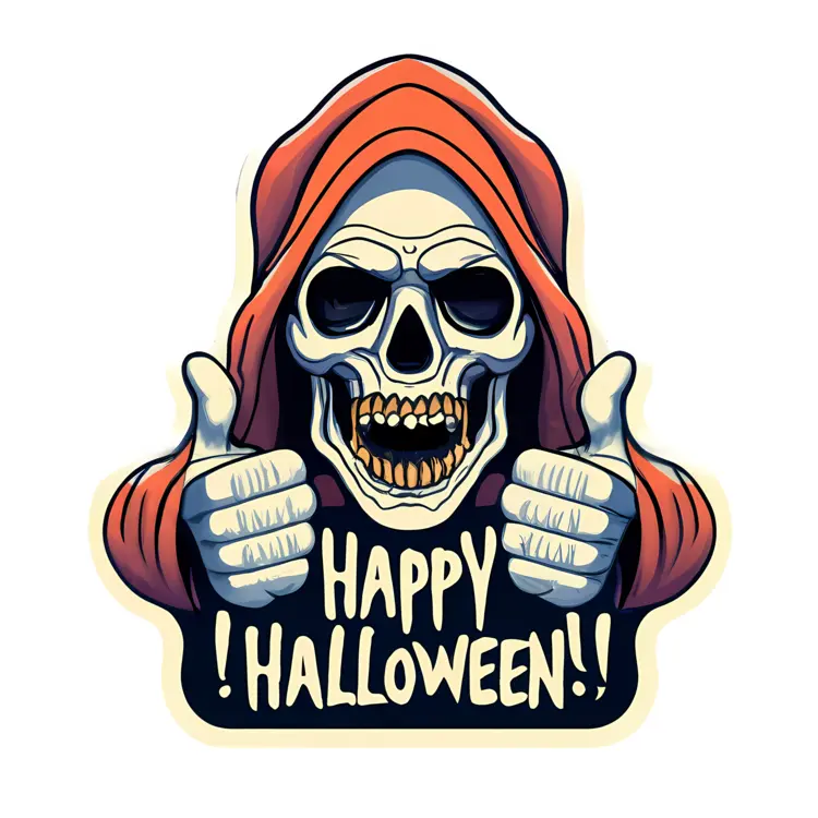 Skeleton in Hood with Happy Halloween Message