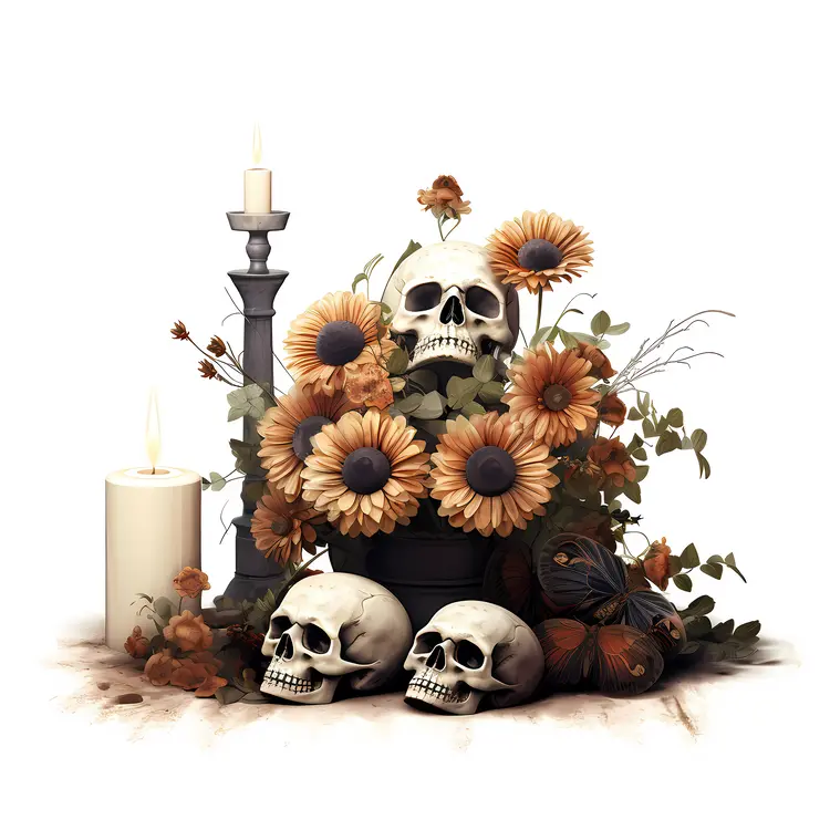 Skulls and Flowers with Candles