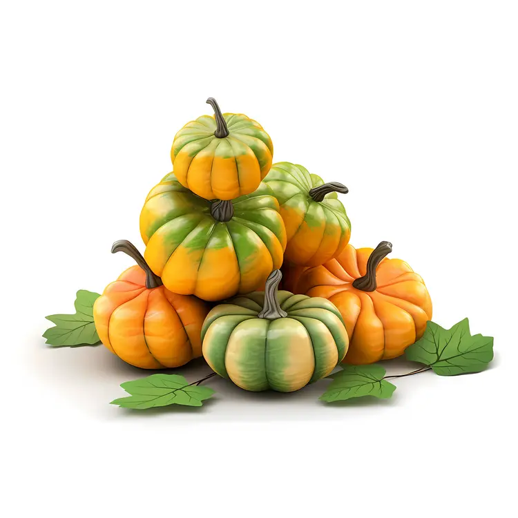 Stacked Green and Orange Pumpkins