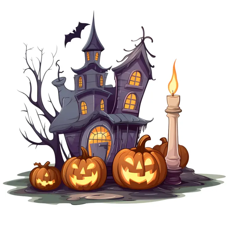 Eerie Haunted House with Glowing Pumpkins
