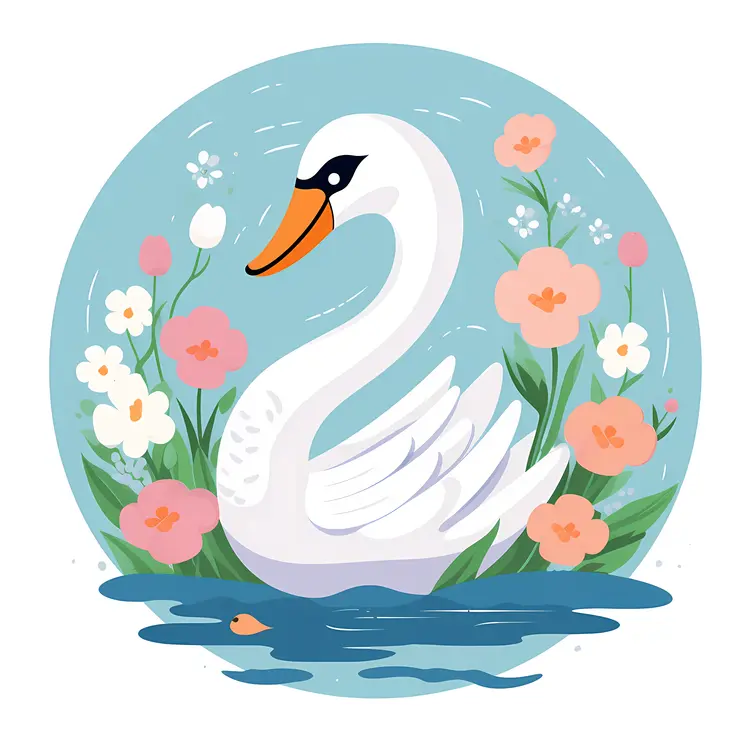 Graceful Swan with Floral Background