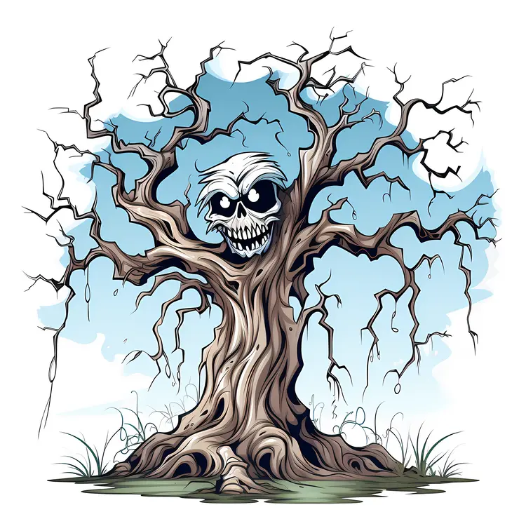 Eerie Skull Tree Illustration for Halloween