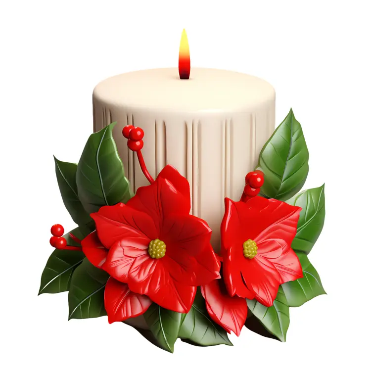 Christmas Candle with Flowers and Holly