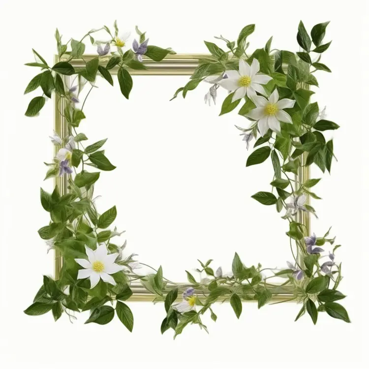 Beautiful Flower Frame with Green Leaves and White Flowers