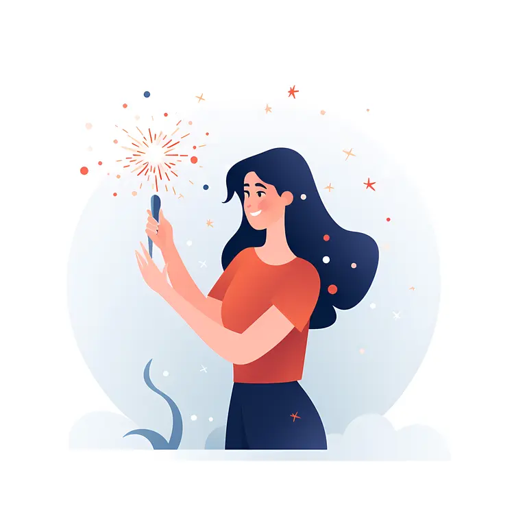 Girl in Red Shirt Holding Sparkler