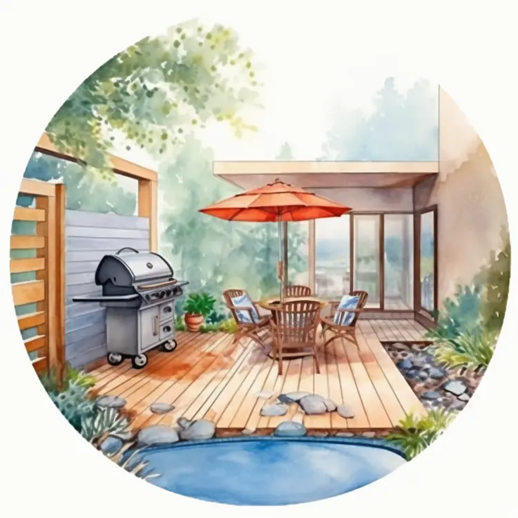 Cozy Patio with Grill and Outdoor Furniture