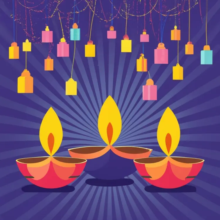Happy Diwali with Hanging Lanterns