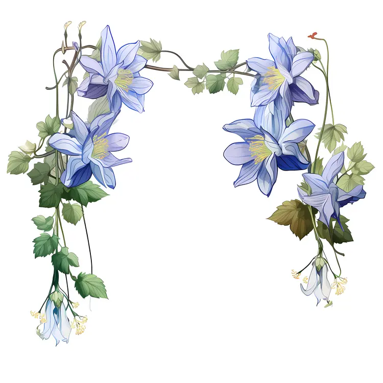 Blue Flowers with Vine and Leaves