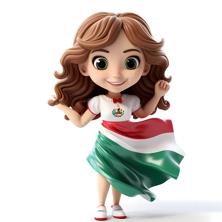Cute girl with dress and flag