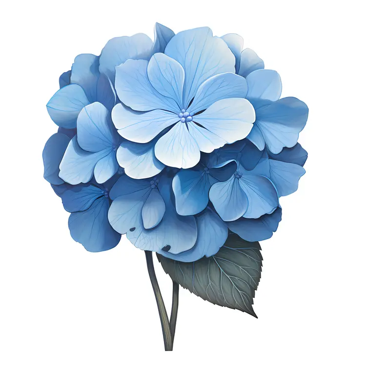 Blue Hydrangea with Green Leaves