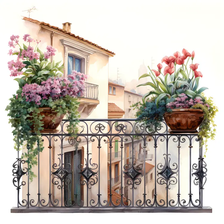 Balcony with Blooming Flowers