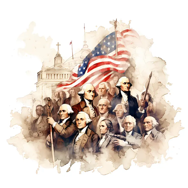 Founding Fathers with American Flag and Capitol Building