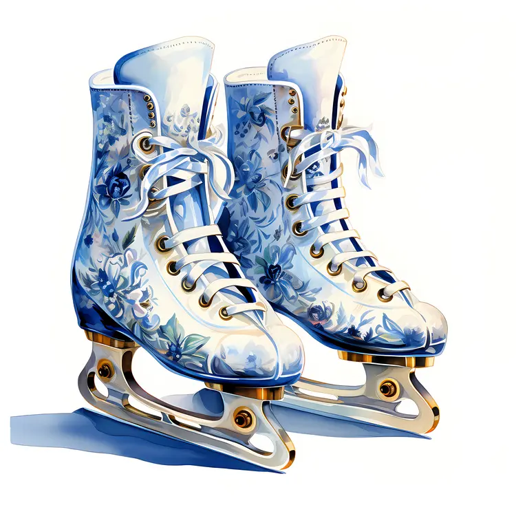 Floral Patterned Ice Skates for Winter Sports