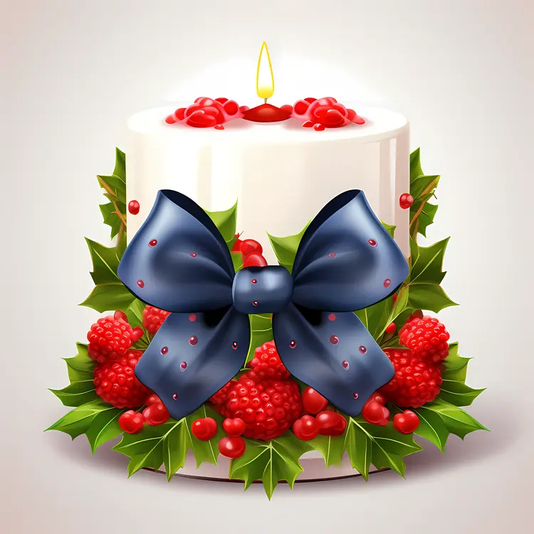 Decorative Candle with Berries and Bow
