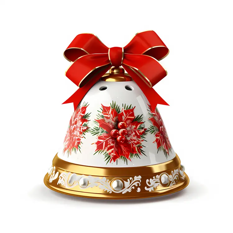 Decorative Bell with Red Bow and Christmas Design