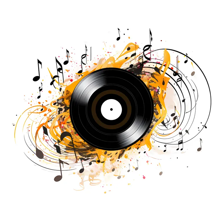 Vinyl Record with Artistic Musical Notes