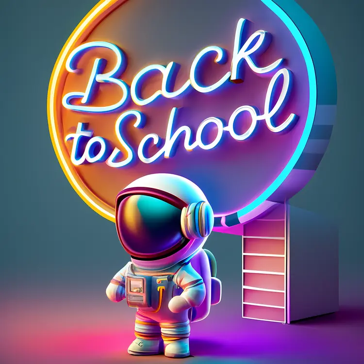 Back to School Poster with Astronaut and Neon Sign