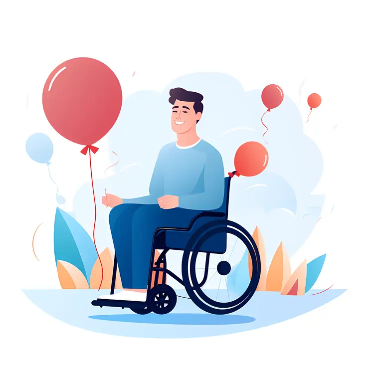 Man in Wheelchair Holding Balloons