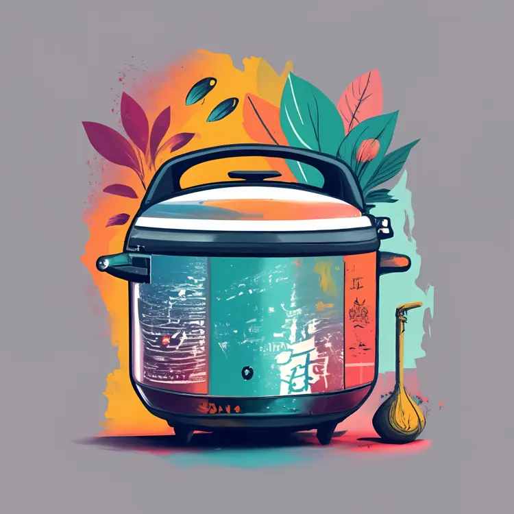 Colorful Rice Cooker with Artistic Background