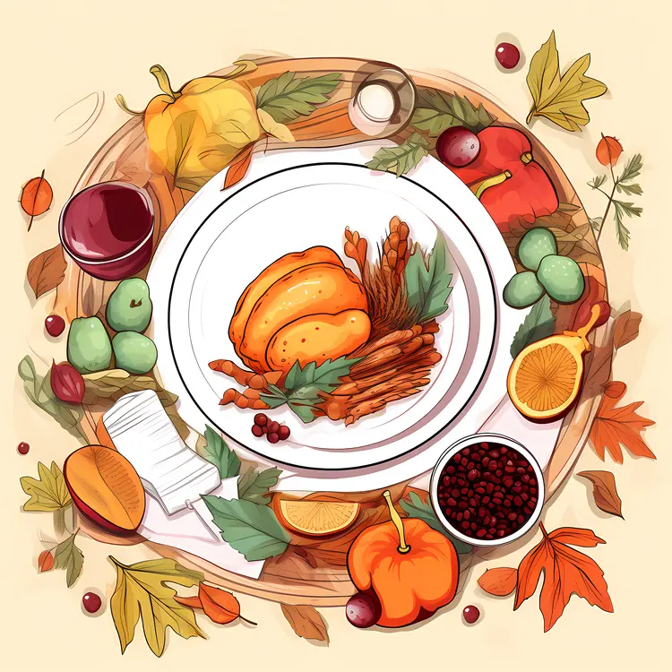 Thanksgiving Dinner with Turkey and Fruits