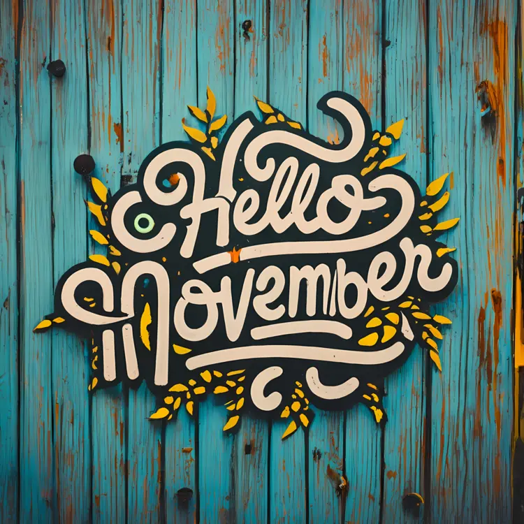 Hello November on Wooden Background