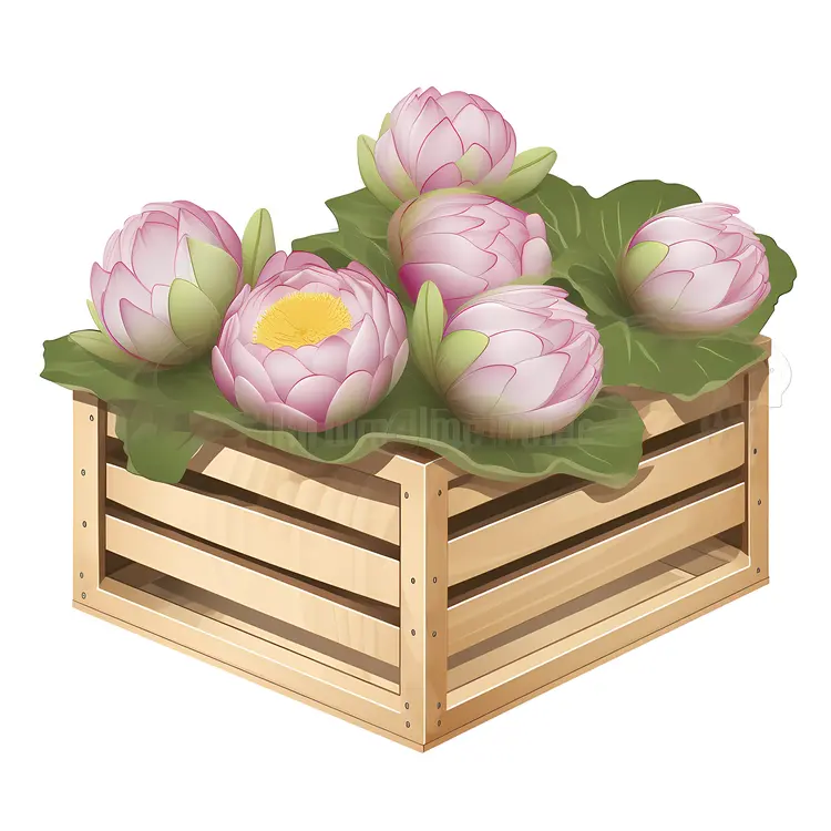 Beautiful Lotus Flowers in Wooden Crate