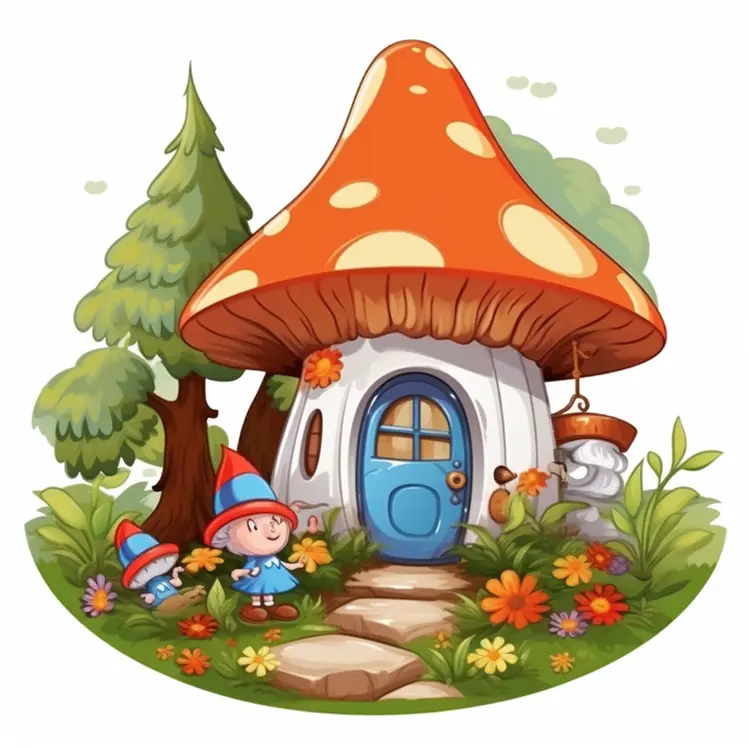 Whimsical mushroom house in a fantasy setting