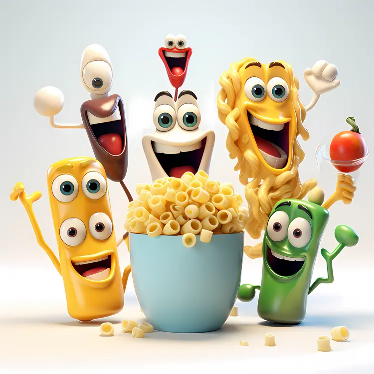Happy Animated Pasta Characters