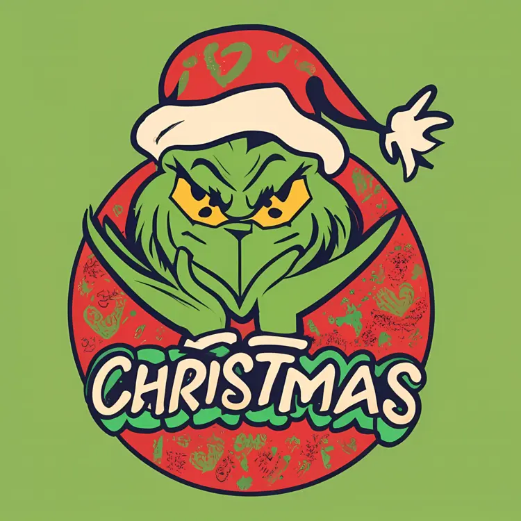Grinch in Santa Hat with Christmas Text