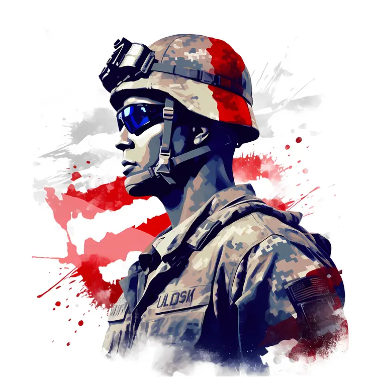 Patriotic Soldier in Camouflage Uniform