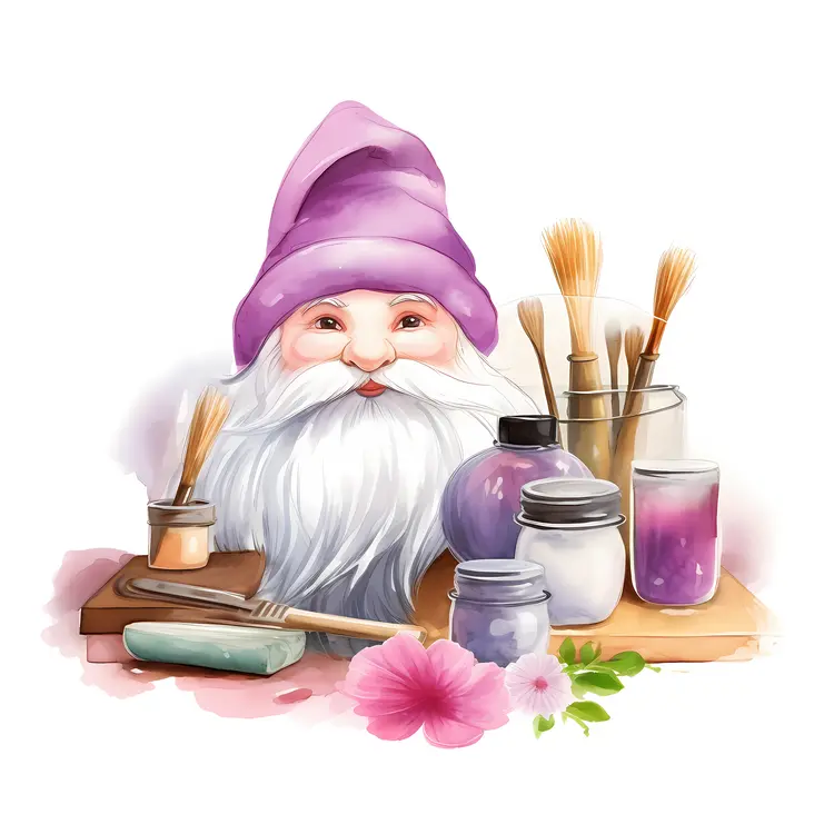Cute Gnome with Art Supplies