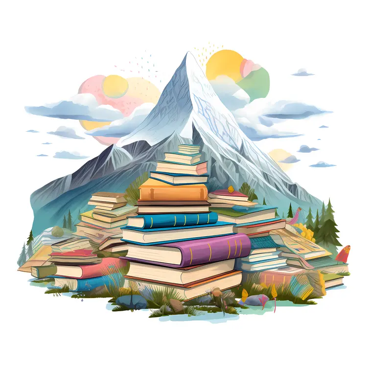 Books and Mountain Illustration for Education Concept