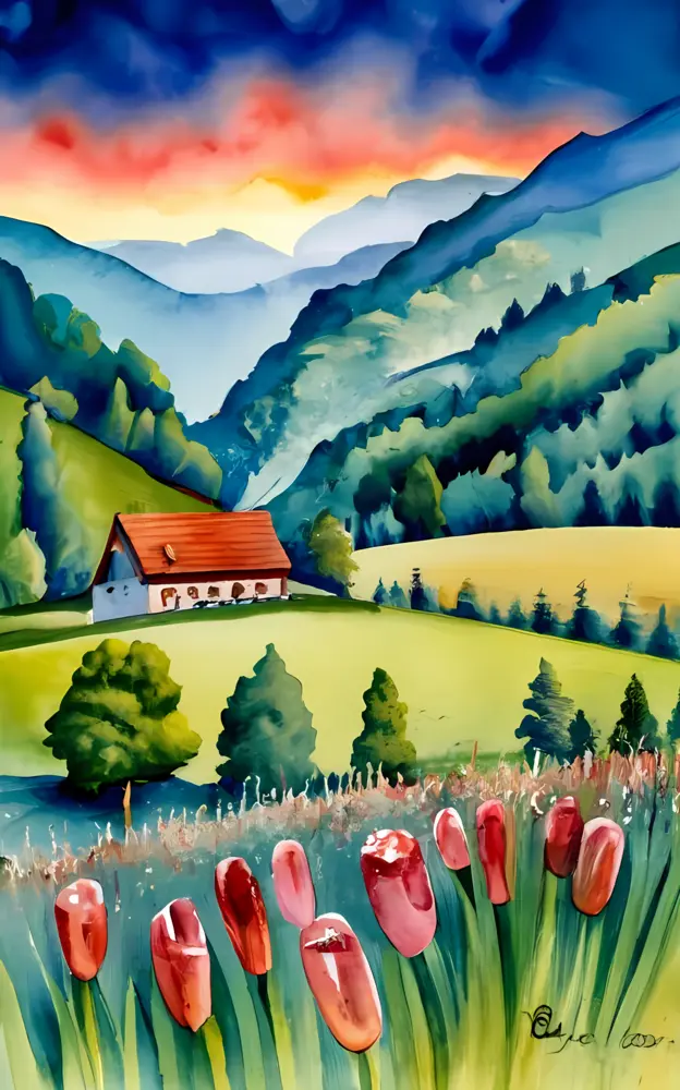 Countryside house in a scenic landscape