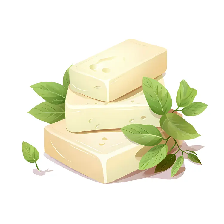 Stacked Natural Soaps with Fresh Leaves