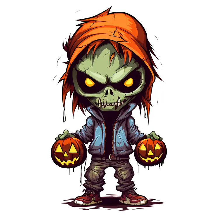 Zombie Holding Two Pumpkins