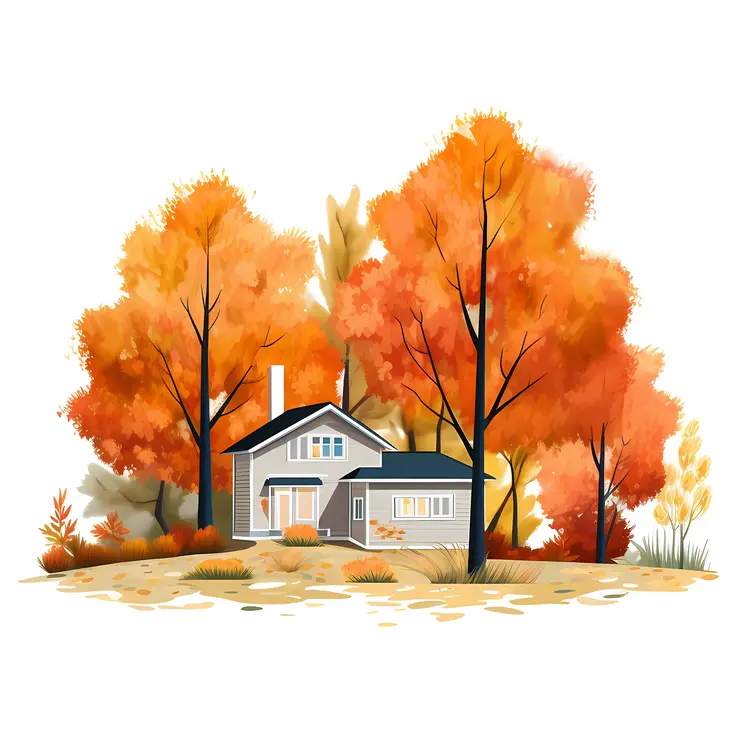 Cozy House in Autumn Forest